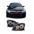Μπροστινά Φανάρια Set Για Opel Astra H 04-09 Angel Eyes Μαύρα H7/H7 Με Μοτέρ Depo - Headlights - Xenon - Bulbs